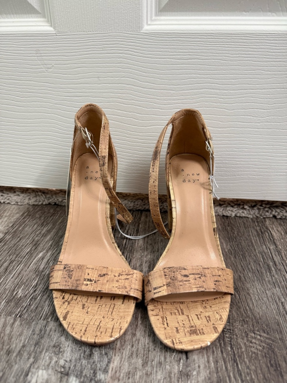 A New Day Target Tan Cork Block Heel Strappy Ankle Strap Sandals Women's Size 6